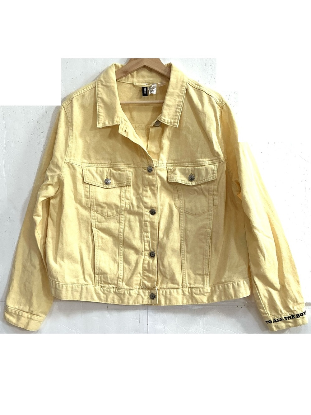 H&M Yellow Denim Embroidered Jacket "To All Of The Boys" sz XL